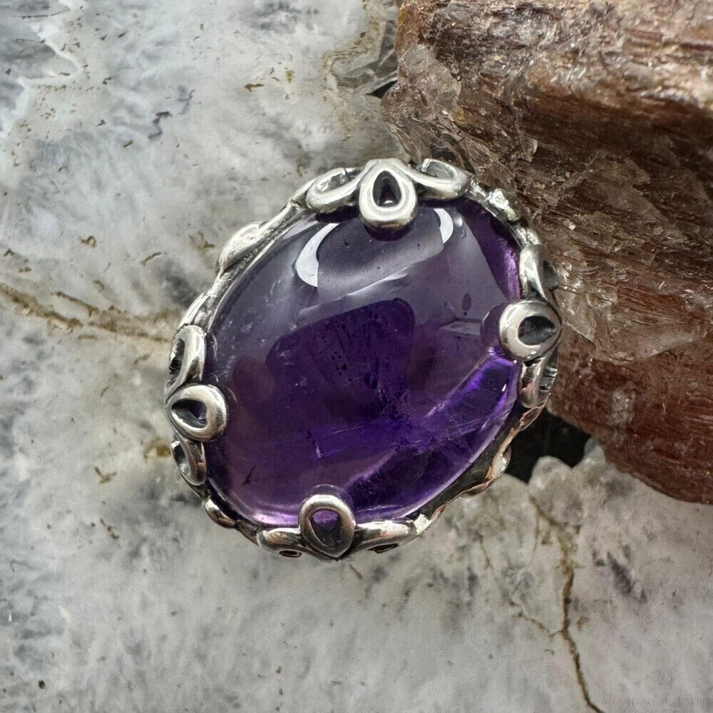Carolyn Pollack Southwestern Style Sterling Oval Amethyst Ring Size 7 For Women